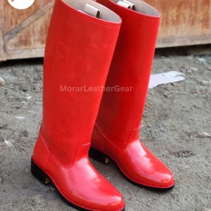 Red Color Boots For Riding Handmade Red Leather Riding Boots – Vintage Military Style, Tall Boots ...