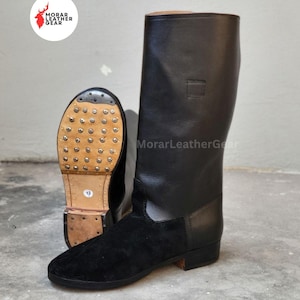 Handmade German Officer Leather Long Boot - Black Leather Riding Tall Boots - Military Style German Jack Boots