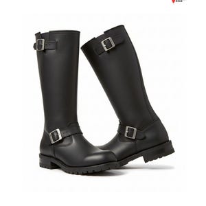 Bota alta de ingeniero hecha a mano en cuero negro / Bota alta clásica de motociclista para hombre / Botas vintage con hebilla para motociclista unisex