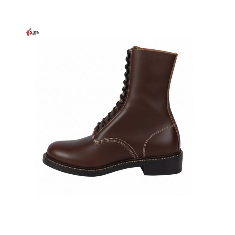 Handmade Brown Leather Combat Boots: Vintage Military Style Lace-Up Boots image 2