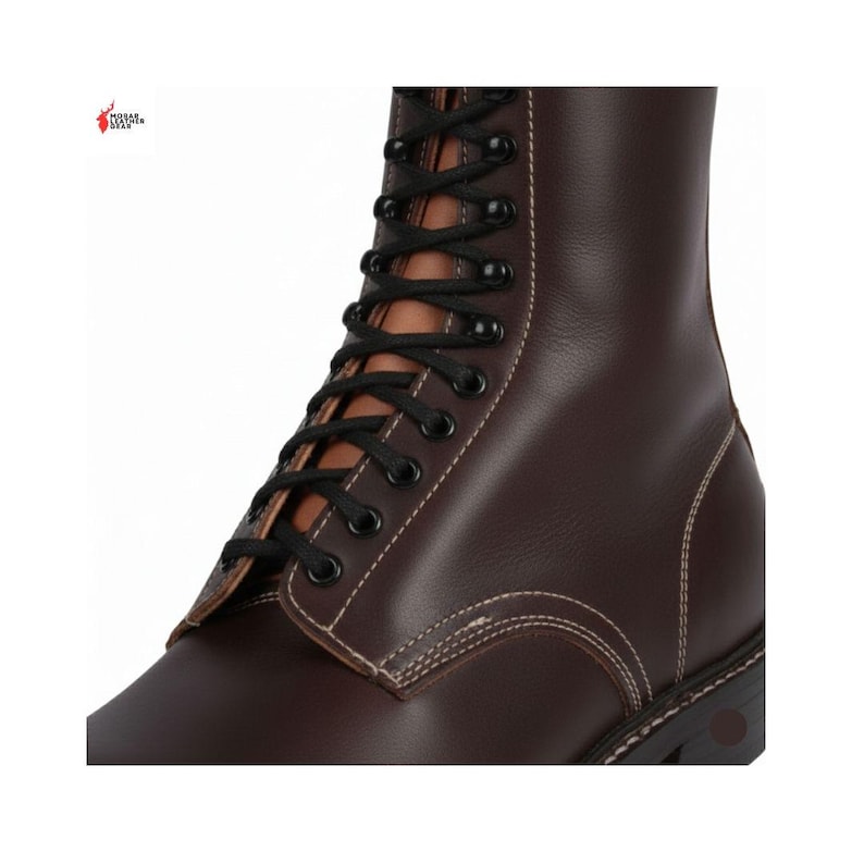 Handmade Brown Leather Combat Boots: Vintage Military Style Lace-Up Boots image 4
