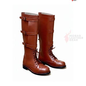 Botas de caballería M40 estadounidenses hechas a mano - Bota larga de cuero marrón para oficial de caballería vintage imagen 2