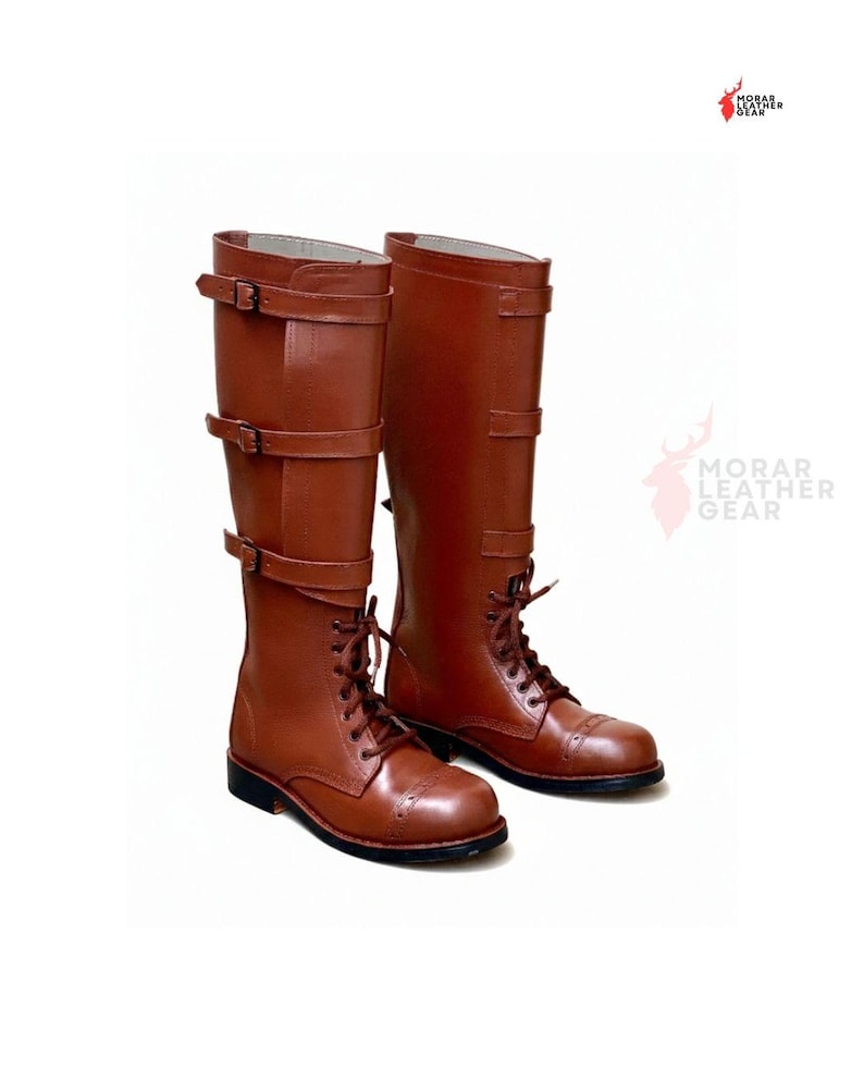 Botas de caballería M40 estadounidenses hechas a mano - Bota larga de cuero marrón para oficial de caballería vintage imagen 2