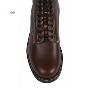 Handmade Brown Leather Combat Boots: Vintage Military Style Lace-Up Boots image 3