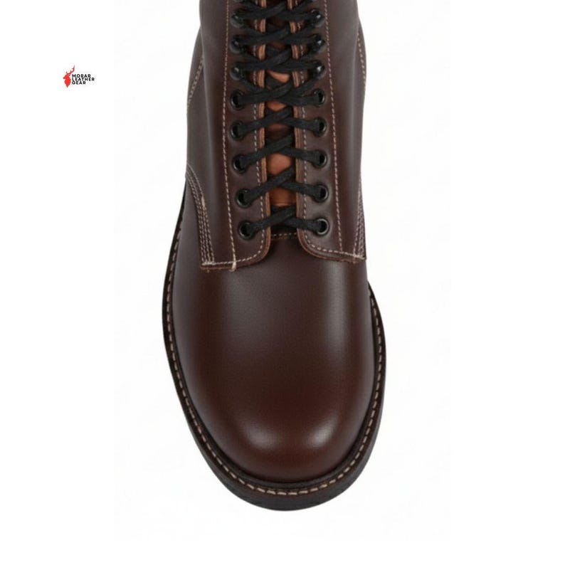 Handmade Brown Leather Combat Boots: Vintage Military Style Lace-Up Boots image 3