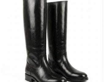 handmade german officer boots black leather jackboots military riding boots