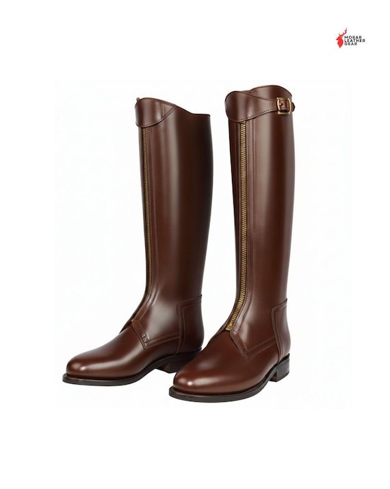 Handmade Leather Polo Riding Boots - Tall Equestrian Horseback Riding Boot with Zipper for Unisex