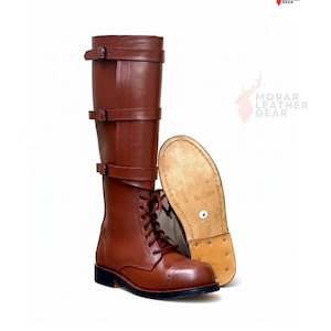 Botas de caballería M40 estadounidenses hechas a mano - Bota larga de cuero marrón para oficial de caballería vintage imagen 1