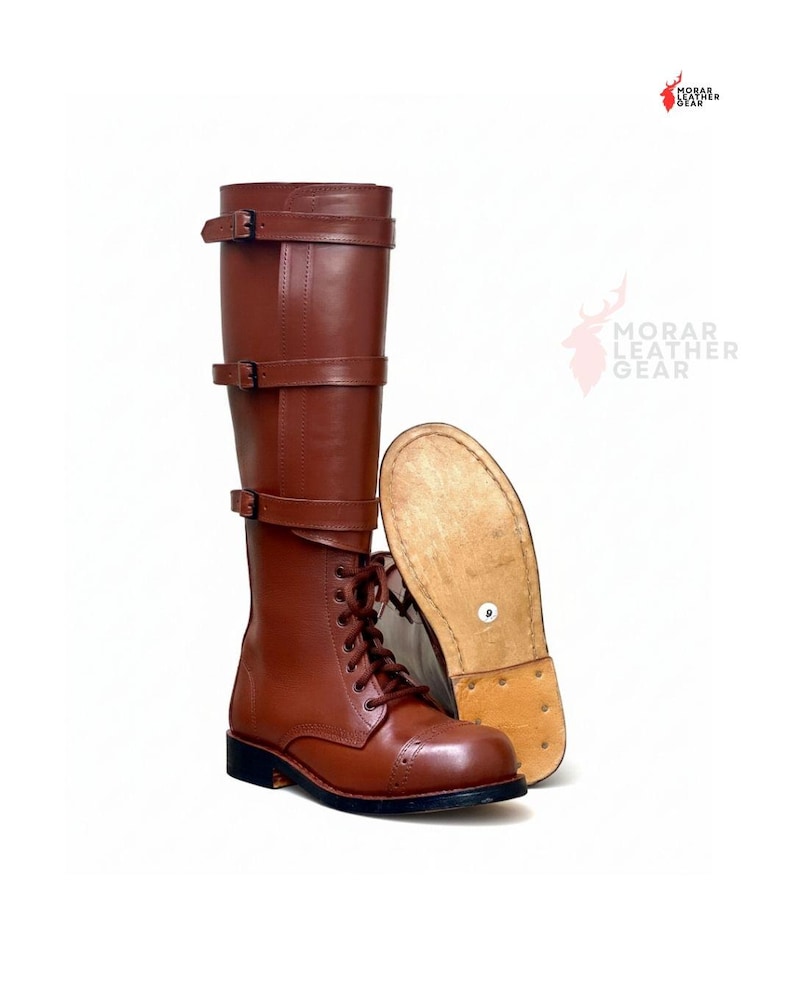 Botas de caballería M40 estadounidenses hechas a mano - Bota larga de cuero marrón para oficial de caballería vintage imagen 1