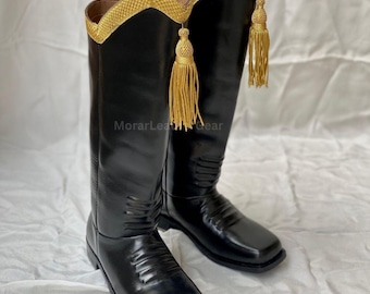 Hessian Riding Boot - Handmade Black Leather Military Parade Boot
