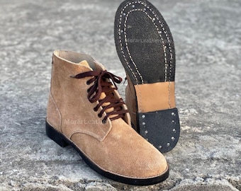 Handmade US Army Service Boots USMC Boondockers Roughout Leather Combat Military Boots Men