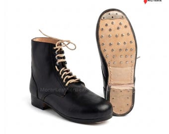 Men's Black Leather Combat Boots – Handmade Lace-Up Military Ankle Shoes