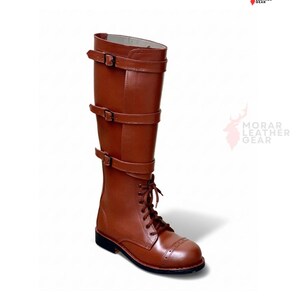 Botas de caballería M40 estadounidenses hechas a mano - Bota larga de cuero marrón para oficial de caballería vintage imagen 3