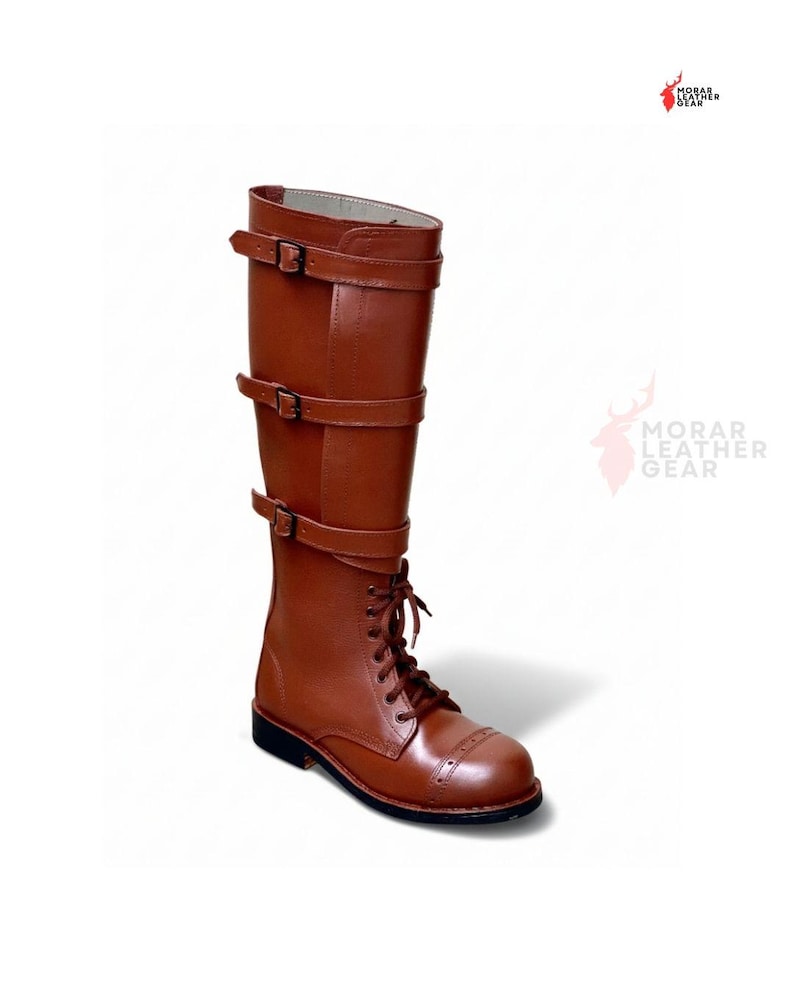 Botas de caballería M40 estadounidenses hechas a mano - Bota larga de cuero marrón para oficial de caballería vintage imagen 3