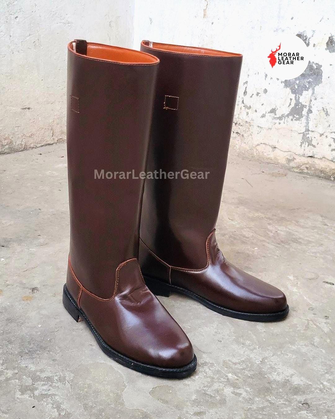 German Officer Brown Leather Riding Boots - Vintage Military  display picture 3