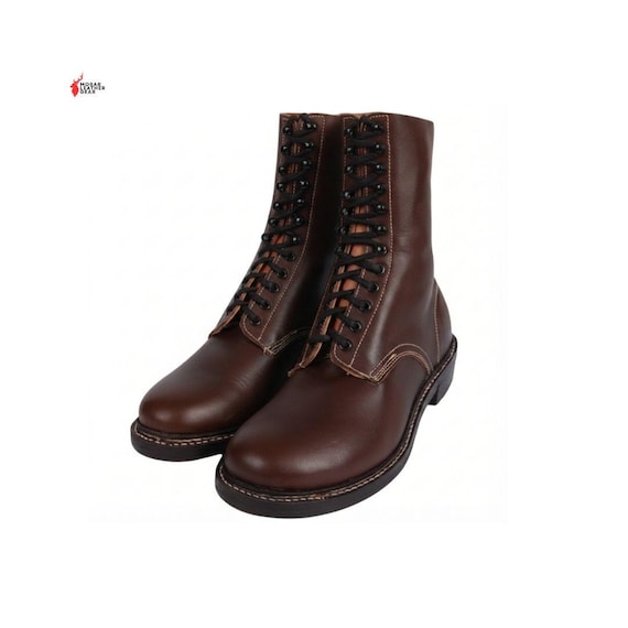 Handmade Brown Leather Combat Boots: Vintage Military Style Lace-Up Boots