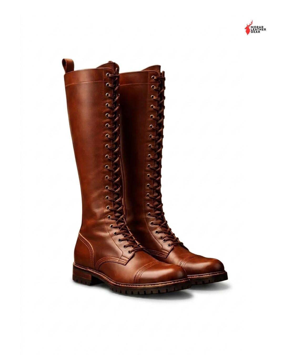 Handmade Brown Leather Knee High Boots - Men's Tall Lace up Riding Boot ...