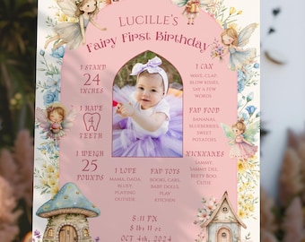 Pink Fairy First Birthday First Year Milestone Sign: Digital Download Canva FF10