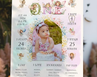 Fairy First Birthday First Year Milestone Sign: Digital Download Canva