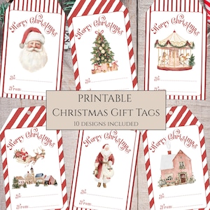 Printable Classic Christmas Gift Tags, Red Christmas Tags, Santa Gift Tags, Holiday Gift Tags, Christmas Labels