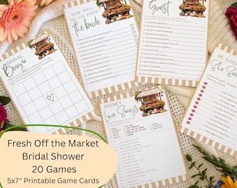 Fresh Off The Market Bridal Shower Games Bundle: 5x7" Printable Canva Templates