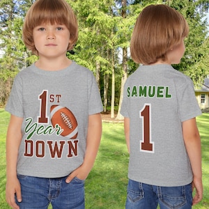 First Year Down Birthday Custom Shirt, Personalized Football First Birthday T Shirt, Fall First Birthday Party Tee, Sports Party Shirt, F01D