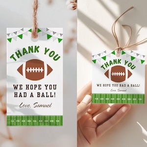 Etiqueta de agradecimiento &quot;First Down&quot;, etiqueta de agradecimiento editable de fútbol, calcomanía imprimible para recuerdo de fiesta, decoración deportiva de cumpleaños de otoño, F01D