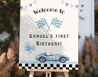 Fast One Birthday Welcome Sign, Printable Race Car Birthday Welcome Banner, Editable Fast One Welcome Poster, Canva Template, H01B