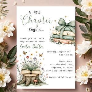 Storybook Baby Shower Invitation, Editable A New Chapter Begins Baby Shower Invite, Printable Canva Template, Storybook Baby Shower