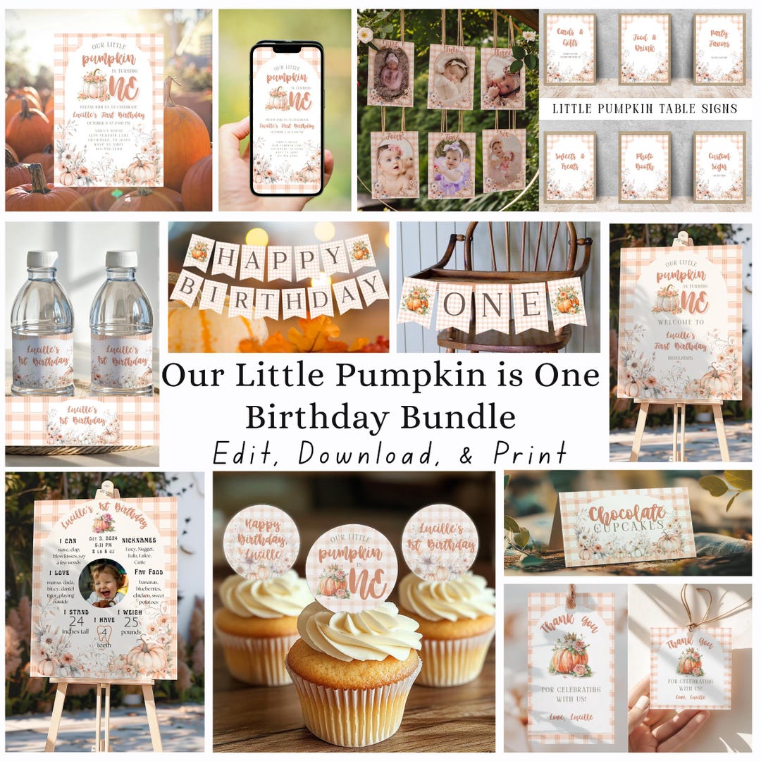 Our Little Pumpkin is One First Birthday Bundle: Editable Canva ...