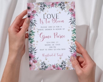 Love Is In Bloom Bridal Shower Invitation, Love In Bloom Invitation, Wedding Shower Invitation, Floral Invitation, Custom Template, Canva
