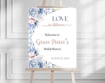 Love In Bloom vrijgezellenfeest welkomstbord, afdrukbaar teken Love Is In Bloom, aanpasbare bloemen vrijgezellenfeestposter, bewerkbare canvassjabloon