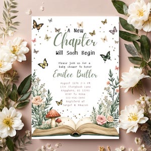 Storybook Baby Shower Invitation, Editable A New Chapter Begins Baby Shower Invite, Printable Canva Template, Storybook Baby Shower