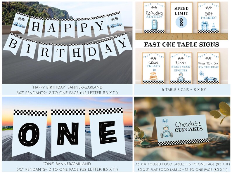 Printable Fast One Birthday Bundle, Editable First Lap Party Package ...