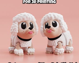 May include: Two white 3D printed poodle figurines with black collars and pink tongues. The text DIGITAL DOWNLOAD FOR 3D PRINTING appears at the top, and Patreon.com/WowPrintifyHub is at the bottom. The poodles have large eyes and curly fur.
