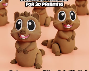 May include: Multiple brown 3D printed figures of a cartoon beaver with large white eyes, a pink mouth, and visible horizontal layer lines. The text DIGITAL DOWNLOAD FOR 3D PRINTING and Patreon.com/WowPrintifyHub are displayed on the image.