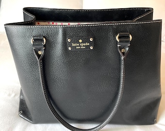 Kate Spade New York Czarna skórzana torba typu tote Wellesley z podszewką w groszki