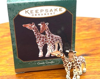 Miniaturowa ozdoba Vintage Hallmark Arka Noego Delikatne żyrafy, zawieszki, MIB