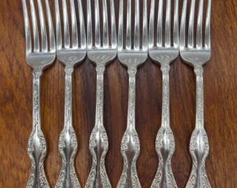 Zabytkowe widelce obiadowe: Royal Oak EHH Smith National Paragon Silverplate 1906