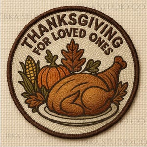 Parche bordado de Acción de Gracias: Pavo, calabazas y hojas de otoño - Insignia termoadhesiva