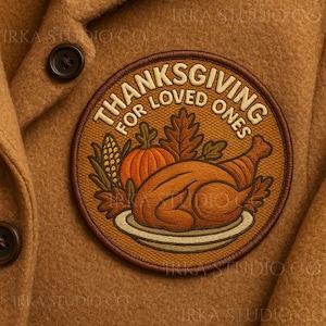 Parche bordado de Acción de Gracias: Pavo, calabazas y hojas de otoño - Insignia termoadhesiva