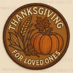 Parche bordado de Acción de Gracias: Pavo, calabazas y hojas de otoño - Insignia termoadhesiva