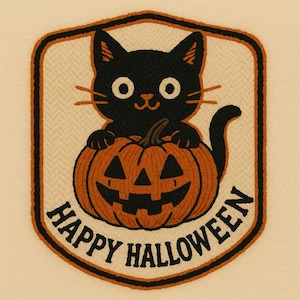 Halloween Embroidered Patch: Spooky Ghost, Pumpkin, Cat & Owl Appliqué