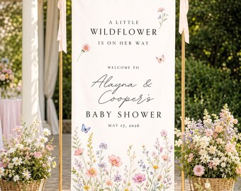 Personalized Wildflower Baby Shower Sign, Custom Name Floral Welcome Banner, Garden Party Backdrop, Little Wildflower Girl Shower Decor