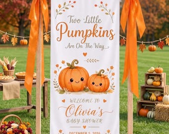 Two Little Pumpkins Baby Shower Welcome Sign, Twin Fall Baby Shower Banner, Personalized Pumpkin Shower Decor, Autumn Twins Party Sign