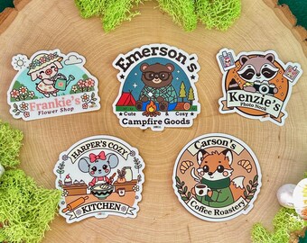 Cozy Forest Friends Vinyl Stickers – 3” Logos – Handmade Woodland Animal Characters