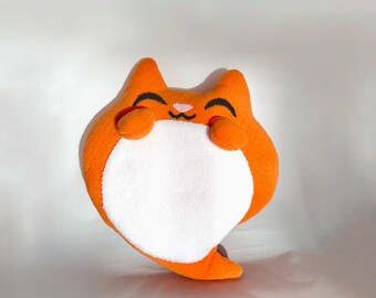Chubby Orange Ghost Cat Plush – Handmade Fat Cat Plushie – Kawaii Halloween Decor