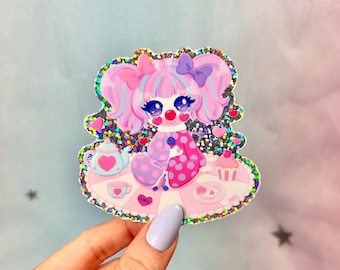 Valentine Clown Sticker – Holographic Sparkle Vinyl – Cute Kawaii Circus Picnic Art