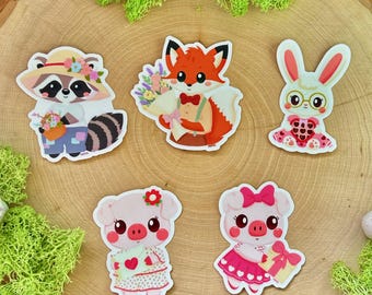 Cozy Forest Friends Vinyl Stickers – 3” love gift series – Handmade Woodland Animal Characters