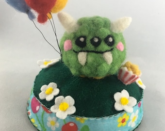 Handmade Needle Felted Alien Monster Plushie – “Monster’s Day Out at the Fair” – Collectible Art Toy